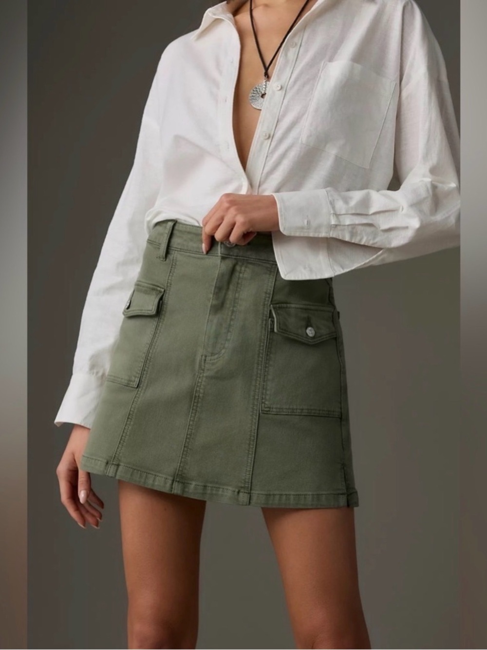 PAIGE Jessie Cargo Mini Skirt in Vintage Ivy Green Size 28